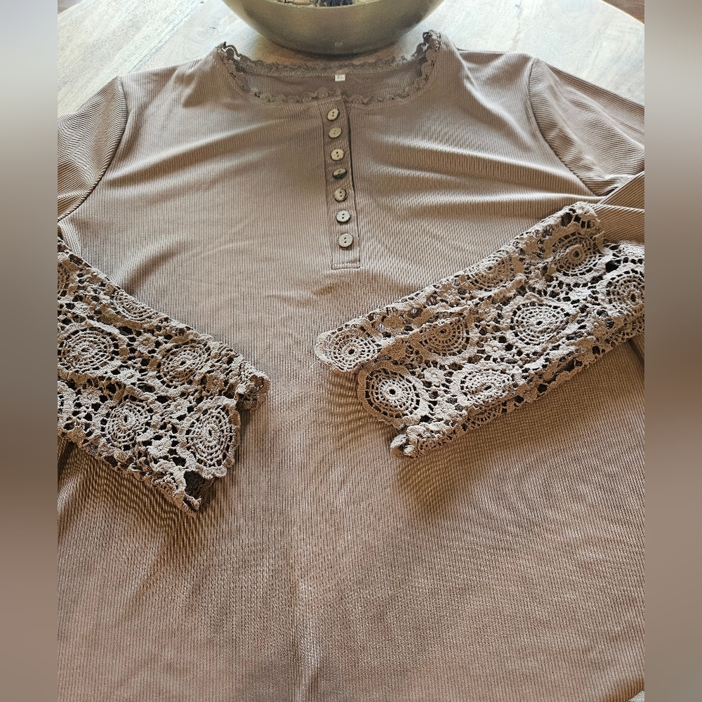 Taupe Lace Sleeve Top